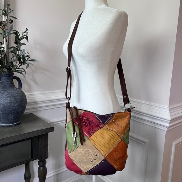 Fossil Handbags - Fossil Leather & Suede Patchwork Boho Crossbody/Shoulder Bag